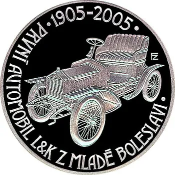 Stříbrná mince 200 Kč ke 100. výročí výroby prvního automobilu v Mladé Boleslavi 2005 Proof