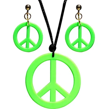 Karnevalový doplněk Hippies náušnice s náhrdelníkem zelené