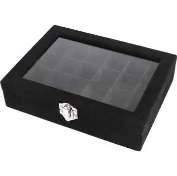 Šperkovnice Šperkovnice se skleněným průhledem sametová 15x20x5 cm - 2 černá