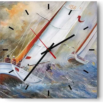 Hodiny Nástěnné hodiny do kuchyně 30x30 Plachetnice Stylové hodiny na skle Loft Tiché