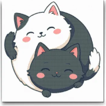 Diamantové malování Diamantové malování - Jin Jang Kočičky Velikost: 50x50cm, Rámování: Pouze srolované plátno, Diamanty: Kulaté