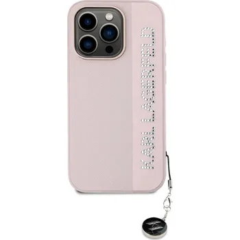 Pouzdro na mobilní telefon Kryt na mobil Karl Lagerfeld PU Saffiano Rhinestone Charm Zadní Kryt pro iPhone 15 Pro Pink