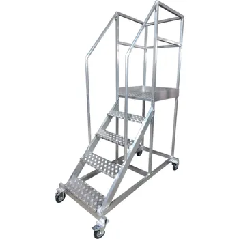 Žebřík Pojízdný hliníkový žebřík s plošinou, výška plošiny 1 m, 3 stupně + plošina.