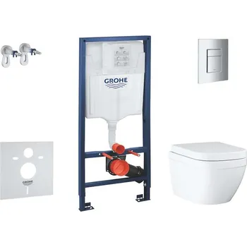 WC sada Grohe Solido - Set předstěnové instalace, klozetu a sedátka Euro Ceramic, softclose, Triple Vortex, tlačítko Even, chrom SANI15BB1105