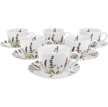 DUO Gifts DG - Porcelánové šálky s podšálky CLASSIC LAVENDER v dárkové krabičce - 6*280 ml