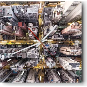 Hodiny Nástěnné hodiny do kuchyně 30x30 Město Stylové hodiny na skle Loft Tiché