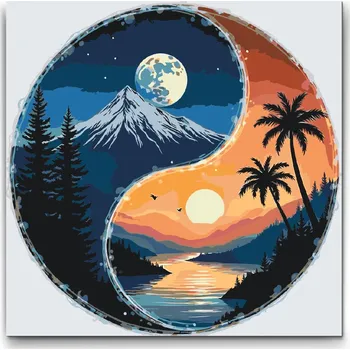 Malování podle čísel - Jin Jang Slunce a měsíc Velikost: 50x50cm, Rámování: Pouze srolované plátno