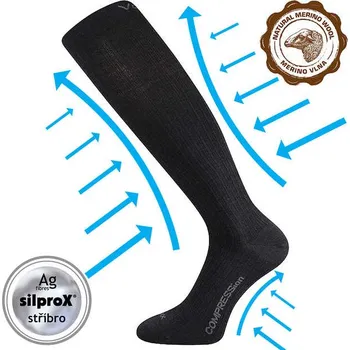 Pánské ponožky VOXX Podkolenky kompresní slabé z merino WOOLAX s ionty stříbra ČERNÉ 39-42 114257