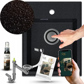 Granitový dřez Jednokomorový granitový dřez Sink Quality VELTO, černý