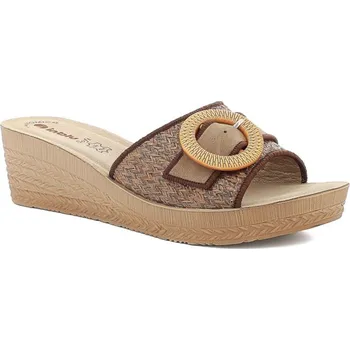 Dámské polobotky Dámské letní pantofle na klínu INBLU GO11 hnědé s koženou vyměkčenou stélkou hnědá 40