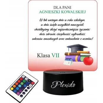 Lampička LAMPičKA na SKLE UV Poděkování Pro Učitele LED 3D + DÁLKOVÝ OVLADAČ 16 BAREV