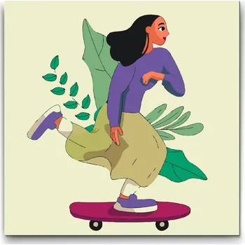Malování podle čísel - Ilustrace - Žena na skateboardu Velikost: 30x30cm, Rámování: Pouze srolované plátno