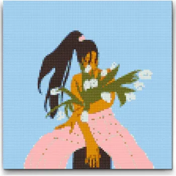 Diamantové malování Diamantové malování - Ilustrace - Žena s tulipány Velikost: 50x50cm, Rámování: Pouze srolované plátno, Diamanty: Čtvercové