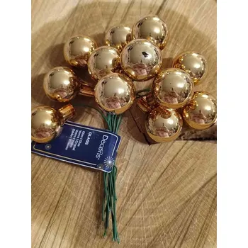 Vánoční dekorace Skleněné ozdoby / baňky na drátku 12 ks barva zlatá