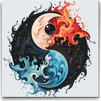 Malování podle čísel - Jin Jang Voda a Oheň Velikost: 50x50cm, Rámování: Pouze srolované plátno