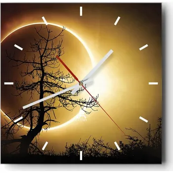 Hodiny Nástěnné hodiny do kuchyně 30x30 Slunce Stylové hodiny na skle Loft Tiché