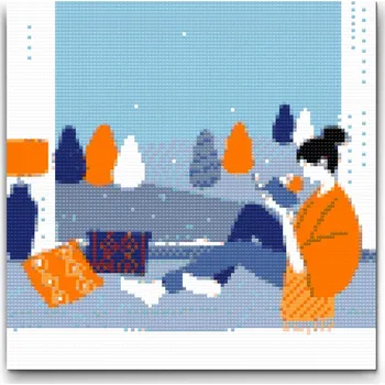 Diamantové malování Diamantové malování - Ilustrace - Čtení u okna Velikost: 50x50cm, Rámování: Pouze srolované plátno, Diamanty: Kulaté