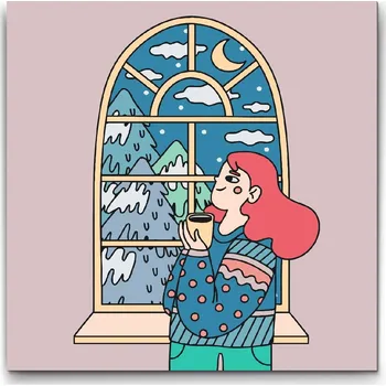 Malování podle čísel - Ilustrace - Čaj u okna Velikost: 30x30cm, Rámování: Pouze srolované plátno