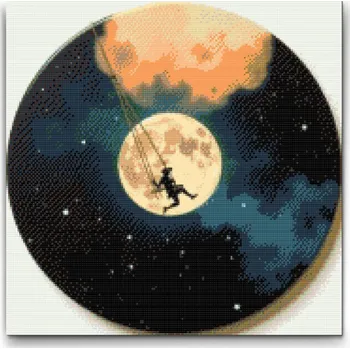 Diamantové malování Diamantové malování - Gramofonová deska Houpačka u Měsíce Velikost: 50x50cm, Rámování: Pouze srolované plátno, Diamanty: Kulaté