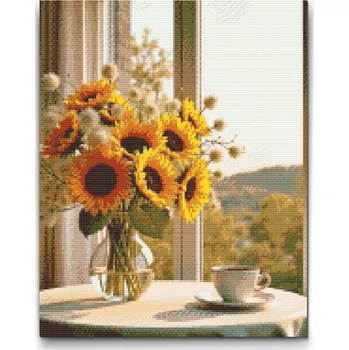 Diamantové malování Diamantové malování - Slunečnice ve váze Velikost: 30x40cm, Rámování: Pouze srolované plátno, Diamanty: Kulaté