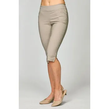 Dámské kalhoty Pohodlné béžové dámské 3/4 kalhoty s kapsami 288 mic velikost 3XL