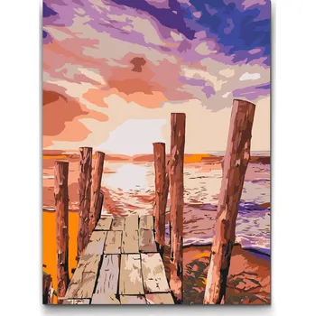 Malování podle čísel - Západ slunce na pláži Velikost: 30x40cm, Rámování: Pouze srolované plátno