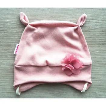 Kojenecká čepice AMÁLKA Bavlněná čepička květ tyl, pudrově růžová Velikost: 74-80