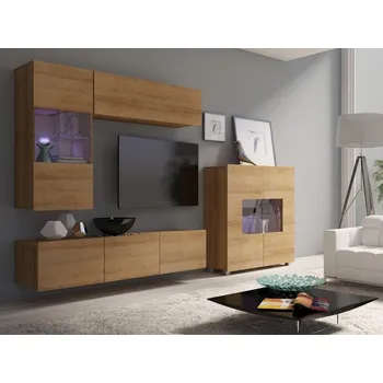 Obývací stěna GIB Obývací stěna Calabrini 5 LED osvětlení: Bez LED osvětlení, HORNÍ SKŘÍŇKY: Dub zlatý, DOLNÍ SKŘÍŇKY: Černá