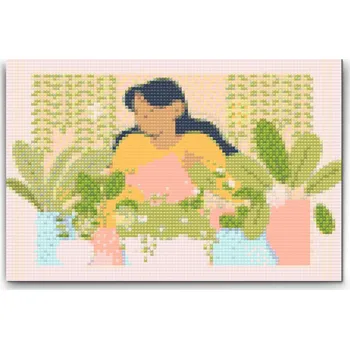 Diamantové malování Diamantové malování - Ilustrace - Péče o pokojovky Velikost: 40x60cm, Rámování: Pouze srolované plátno, Diamanty: Čtvercové