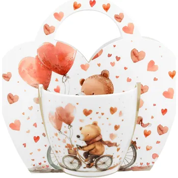 DUO Gifts DG - Porcelánový hrnek v srci Medvídek na kole - 460 ml