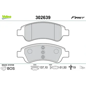 Brzdová destička Sada brzdových destiček, kotoučová brzda VALEO 302639