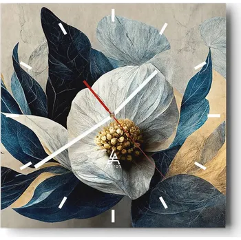 Hodiny Nástěnné hodiny do kuchyně 30x30 Květ Stylové hodiny na skle Loft Tiché