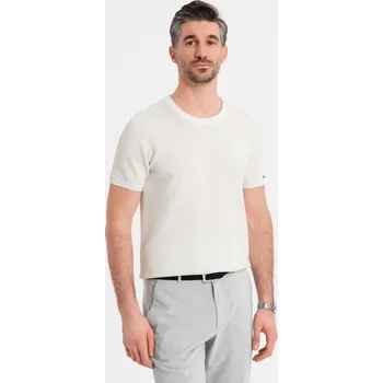 Pánské pletené tričko s jemnou texturou - bílé V1 OM-TSCT-0244 - S