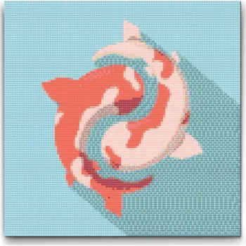 Diamantové malování Diamantové malování - Yin Yang Koi kapr Velikost: 30x30cm, Rámování: Pouze srolované plátno, Diamanty: Kulaté