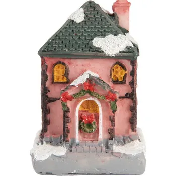 Svícen Růžový dekorační domeček s LED světýlky Hoefkens – 4x5x6 cm