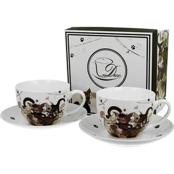 Stolování DUO Gifts DG - Porcelánové šálky s podšálkem KOČIČÍ rodina v dárkové krabičce 2 ks - 280 ml