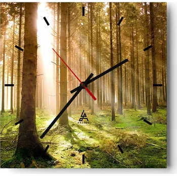 Hodiny Nástěnné hodiny do kuchyně 30x30 Les Stylové hodiny na skle Loft Tiché