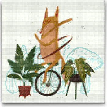 Diamantové malování Diamantové malování - Ilustrace - Liška na jednokolce Velikost: 30x30cm, Rámování: Pouze srolované plátno, Diamanty: Kulaté