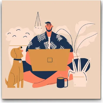 Malování podle čísel - Ilustrace - Práce z domova Velikost: 30x30cm, Rámování: Pouze srolované plátno