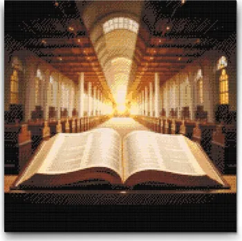 Diamantové malování Diamantové malování - Bible v kostele Velikost: 50x50cm, Rámování: Pouze srolované plátno, Diamanty: Čtvercové