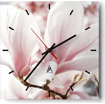 Hodiny Nástěnné hodiny do kuchyně 30x30 Magnolie Stylové hodiny na skle Loft Tiché