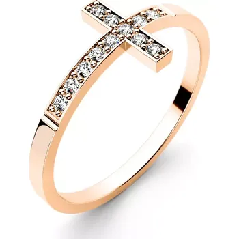Prsten Dámský prsten růžové zlato 585/1000 přírodní diamant G/SI kříž 140032-CV-DIA velikost 48