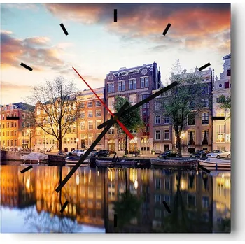 Hodiny Nástěnné hodiny do kuchyně 30x30 Město Stylové hodiny na skle Loft Tiché