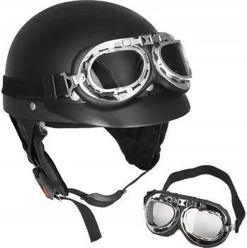 Helma na motorku AG221D motocyklová přilba retro přilba brýle černá