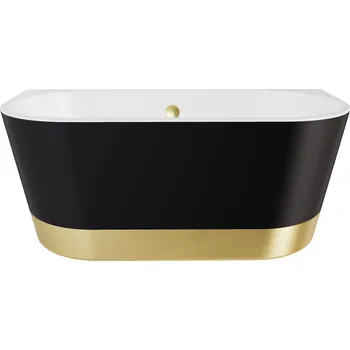 Vana Besco Vica New Volně stojící vana 160x80 cm s pásem, sifon s přepadem, Černá matná tmavá, Barva sifonu - Zlatá, VANVIC160NMZN