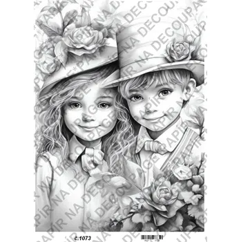 Umělecký papír Rýžový a soft papír na decoupage - Děti černobílé - KB01073 Materiál: Soft, Rozměr: A4