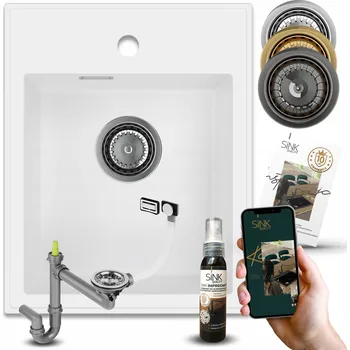 Granitový dřez Jednokomorový granitový dřez Sink Quality VELTO, bílý