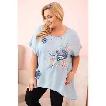 Dámská halenka Kesi Włoski Dámská halenka Plus Size s nášivkami světlý denim Kesi Włoski šedá 3335321