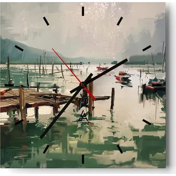 Hodiny Nástěnné hodiny do kuchyně 30x30 Krajina Stylové hodiny na skle Loft Tiché