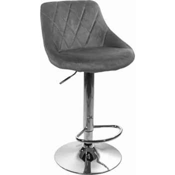 Barová židle TRENDIE Sametová barová židle Oklahoma šedá s chromovým podstavcem